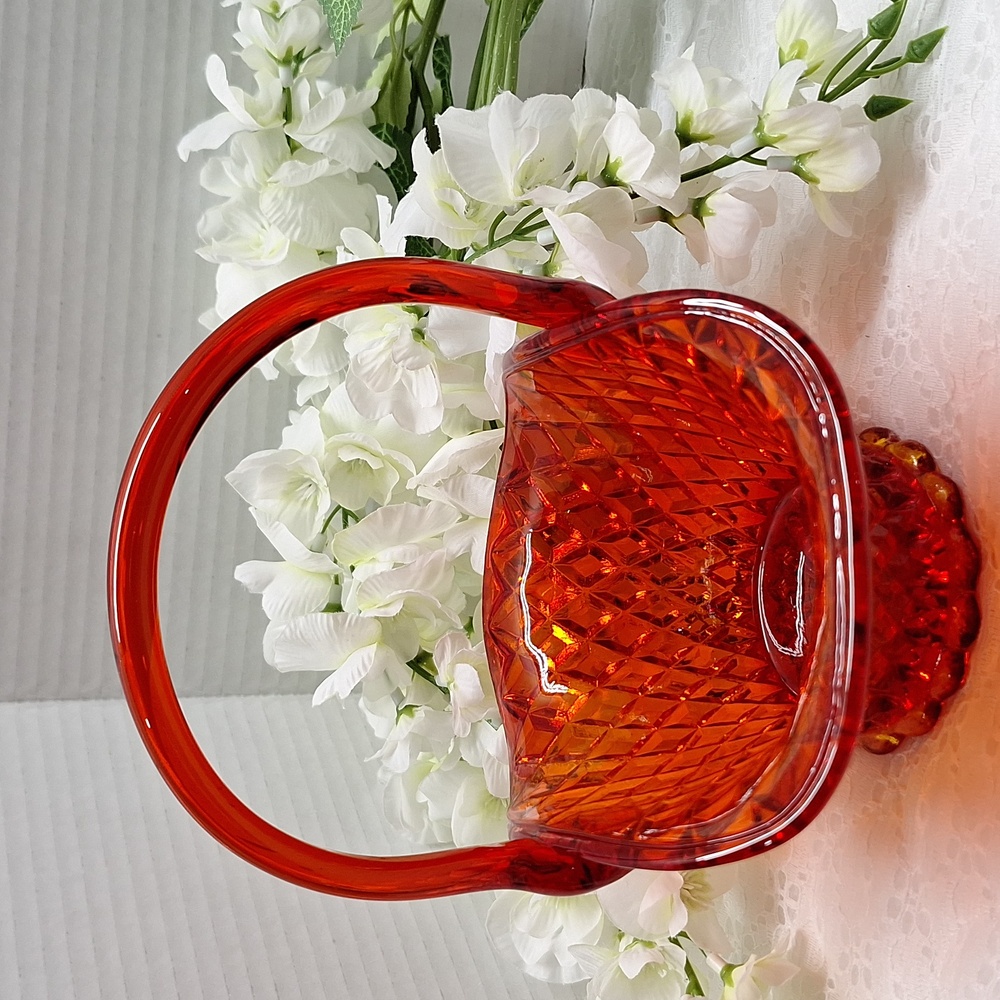 #ADW Vintage red Amberina Fenton diamond lace pattern carnival glass